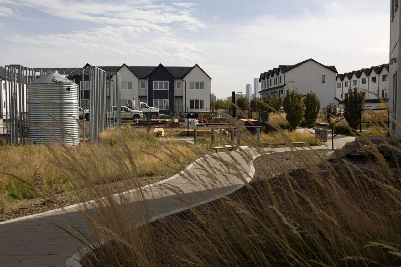 Construction area beside townhomes.